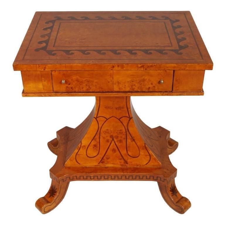 Mid 19th Century Swedish Biedermeier Inlaid Burl Elm Occasional Side Table