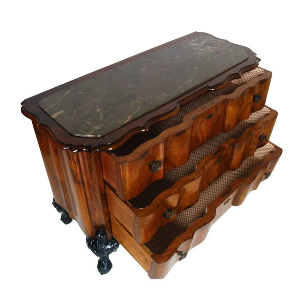1900s Venetian Baroque Commode Chest Of Drawers In Burl Walnut With Marble Top photo furniture