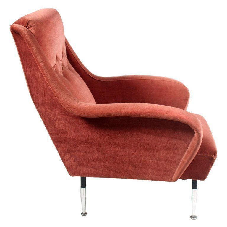 Italian Pair Of Mid Century Modern Lounge Chairs, Paolo Buffa Pink Coral Velvet photo 7898.8
