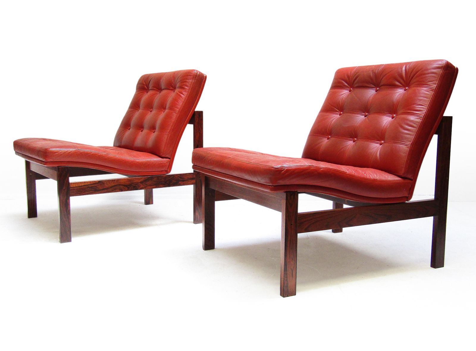 photo vinterior Two Danish Rosewood & Leather Lounge Chairs By Ole Knudsen For France & Son