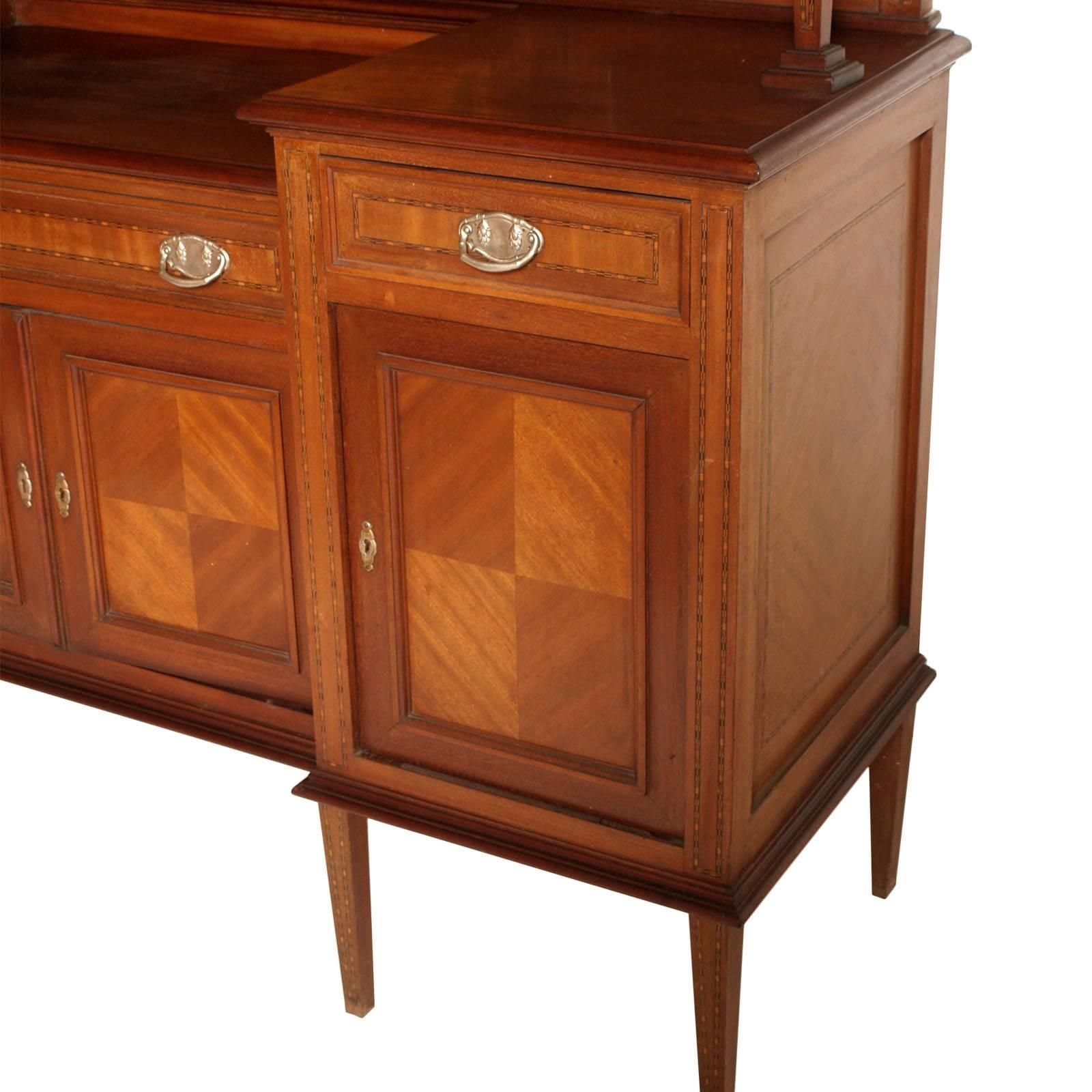 Early 20th Century Credenza Sideboard Belle Epoque, Walnut, Mahogany Maple Inlay photo 6758.0