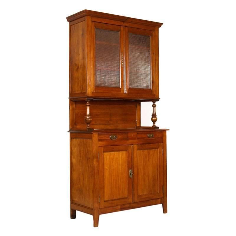 Late 19th Century Credenza Piemontese And Display Cabinet In Solid Wood Wax Polished