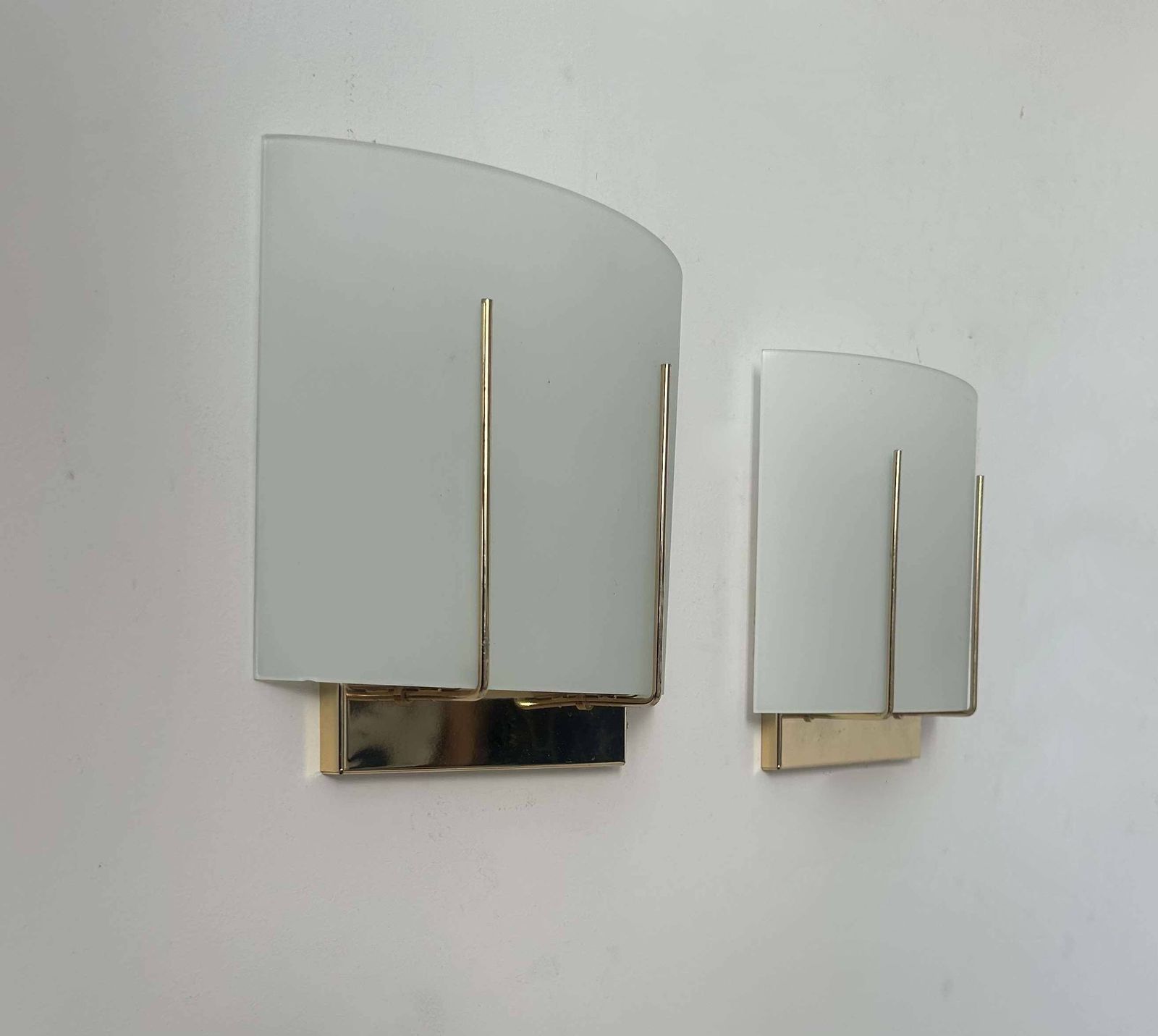 Pair Of Vintage Wall Lights, Gilded Brass And Sandblasted Glass, Italy 1970 photo Lighting
