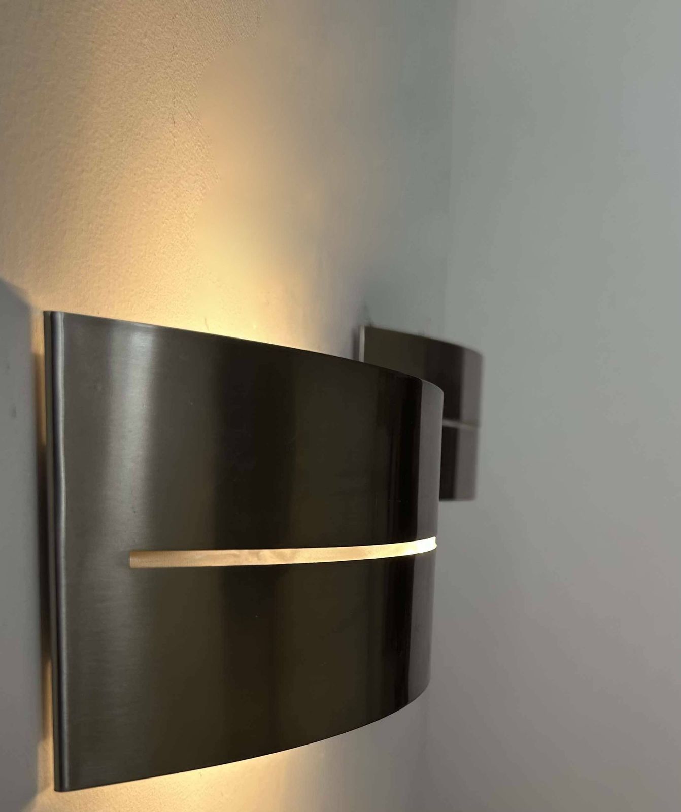 Pair Of Vintage Wall Lights, Brushed Metal, France 1980. photo Lighting