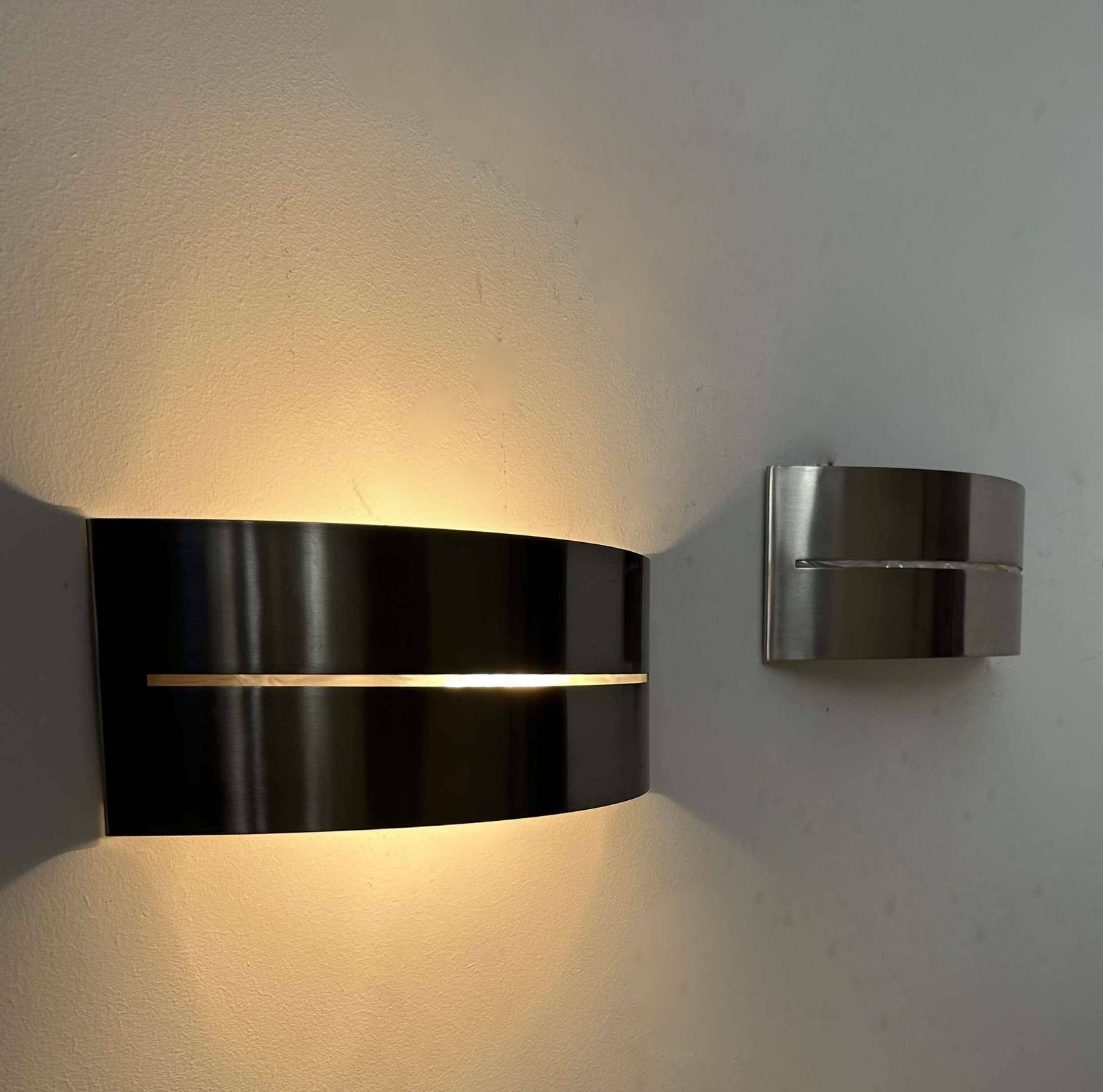 349.0 Pair Of Vintage Wall Lights, Brushed Metal, France 1980. photo