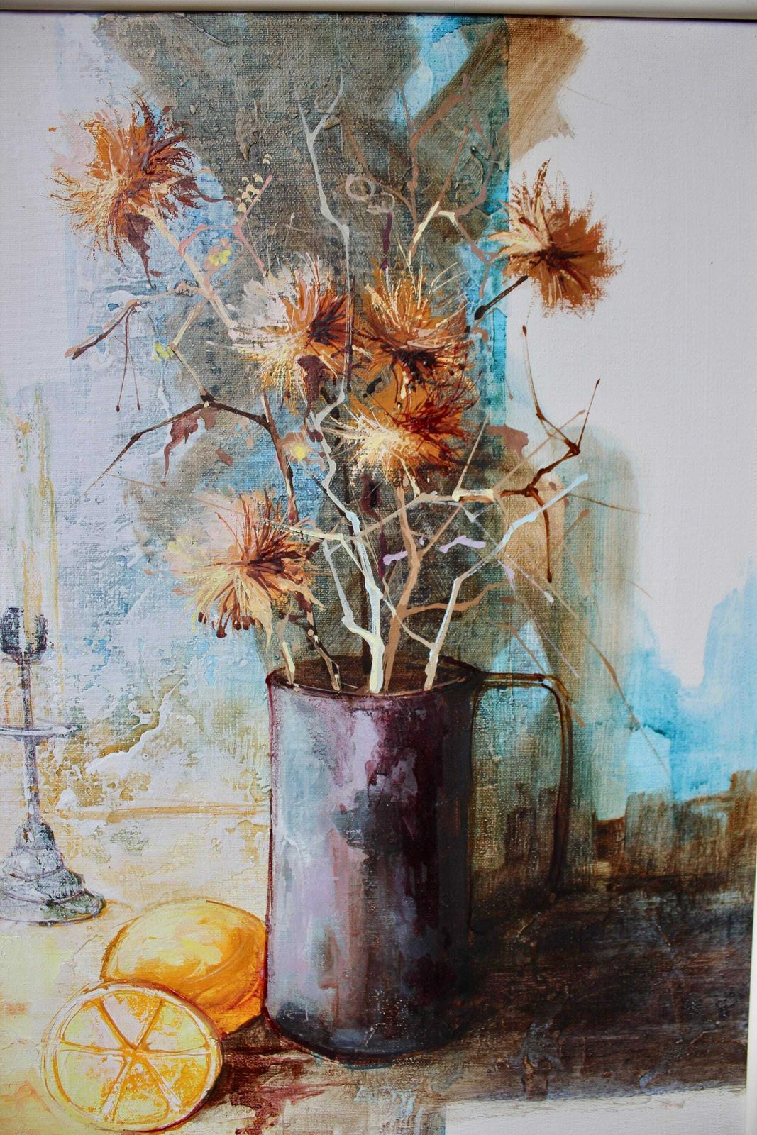 Large Mid Century Still Life Oil Painting By Wonink photo furniture