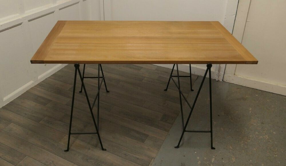 1950s Danish Sawhorse Minimalist Desk Or Dining Table photo Furniture