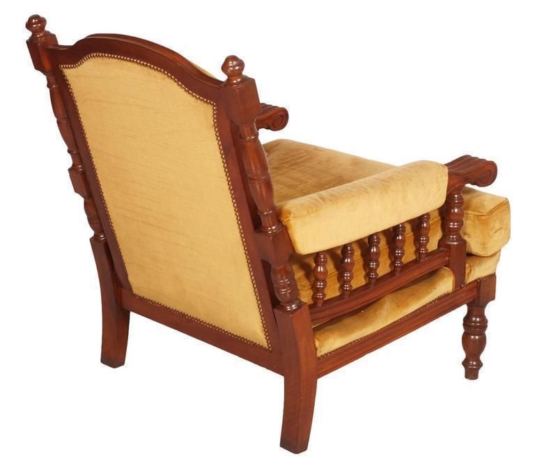 Early 20th Century Italian Pair Armchairs In Walnut Vith Original Yellow Velvet Upholstery photo for sale
