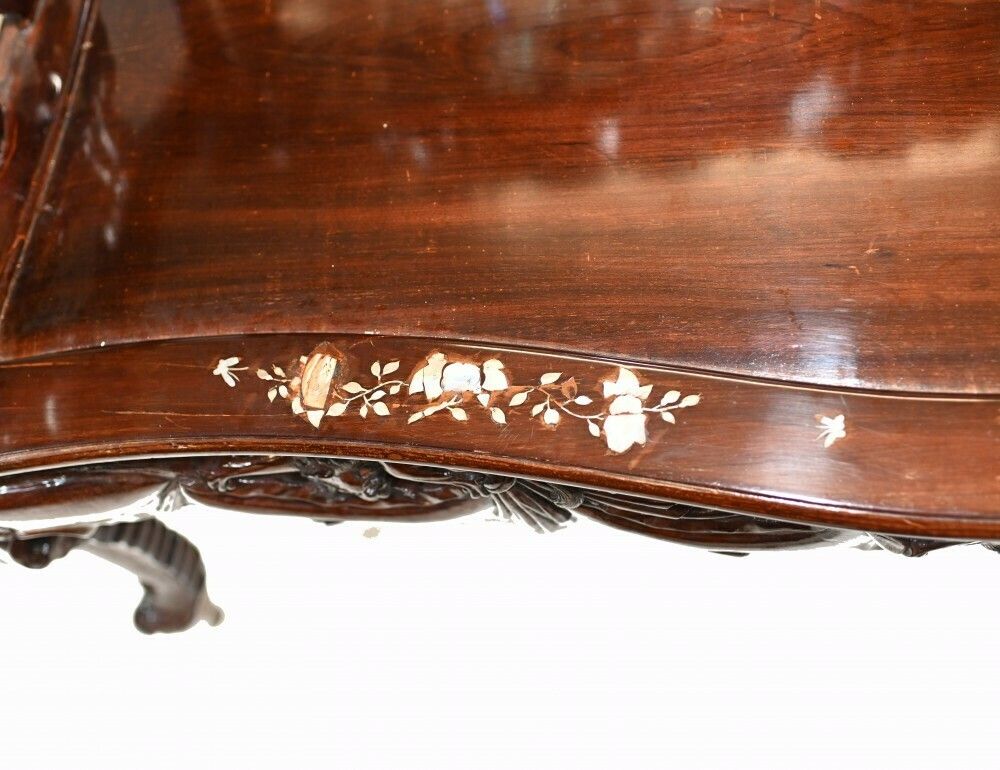 Chinese Hardwood Bench And Chair Set Suite Mother Of Pearl 1900 photo vinterior