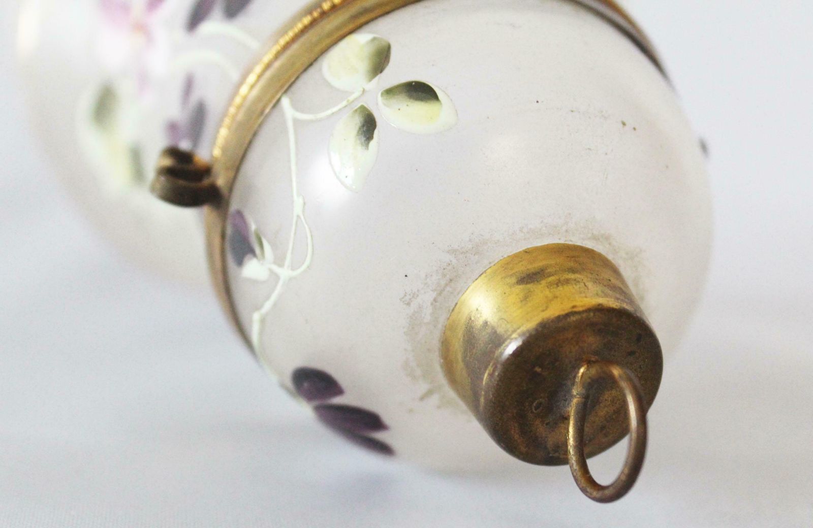 photo furniture Antique Victorian Bell Shaped Glass Box, Enamelled Jewelry Box, Trinket Box, Hand Painted, Brass Gilt Hinged Top, Christmass Tree Decor