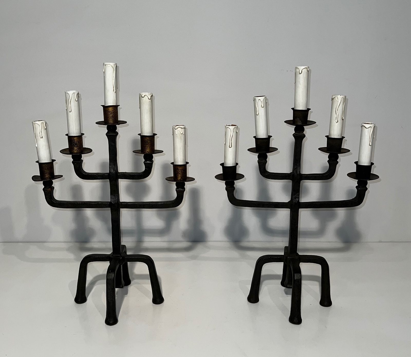 Pair Of Wrought Iron Candelabra With 5 Light Arms photo furniture
