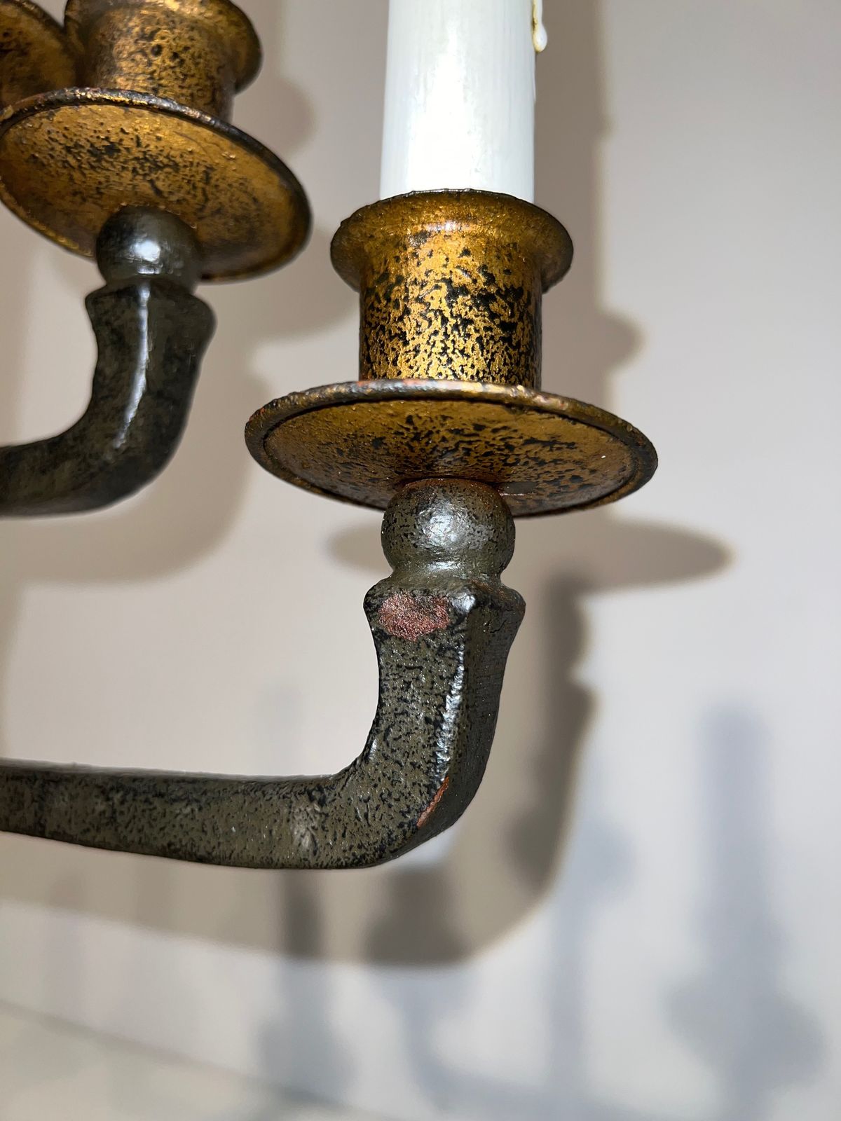 photo for sale Pair Of Wrought Iron Candelabra With 5 Light Arms