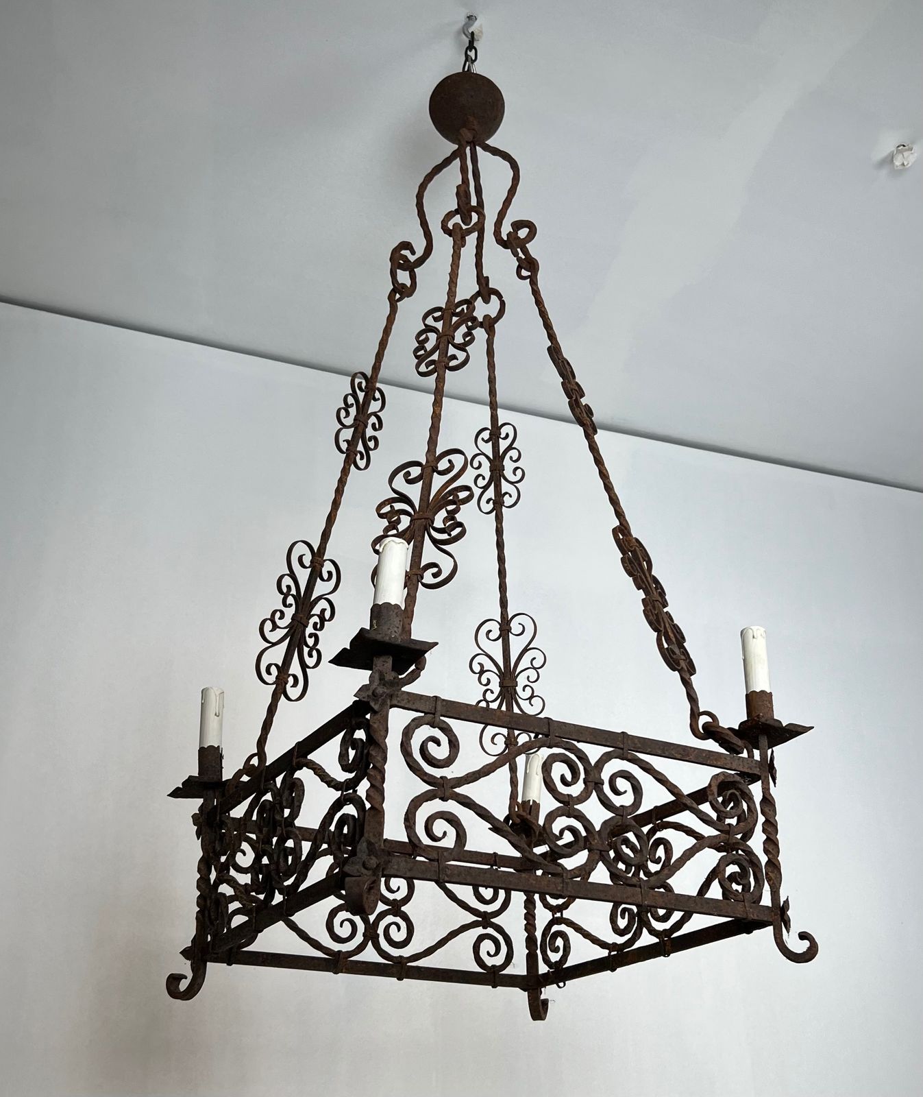 Large Gothic Style 8 Light Wrought Iron Chandelier