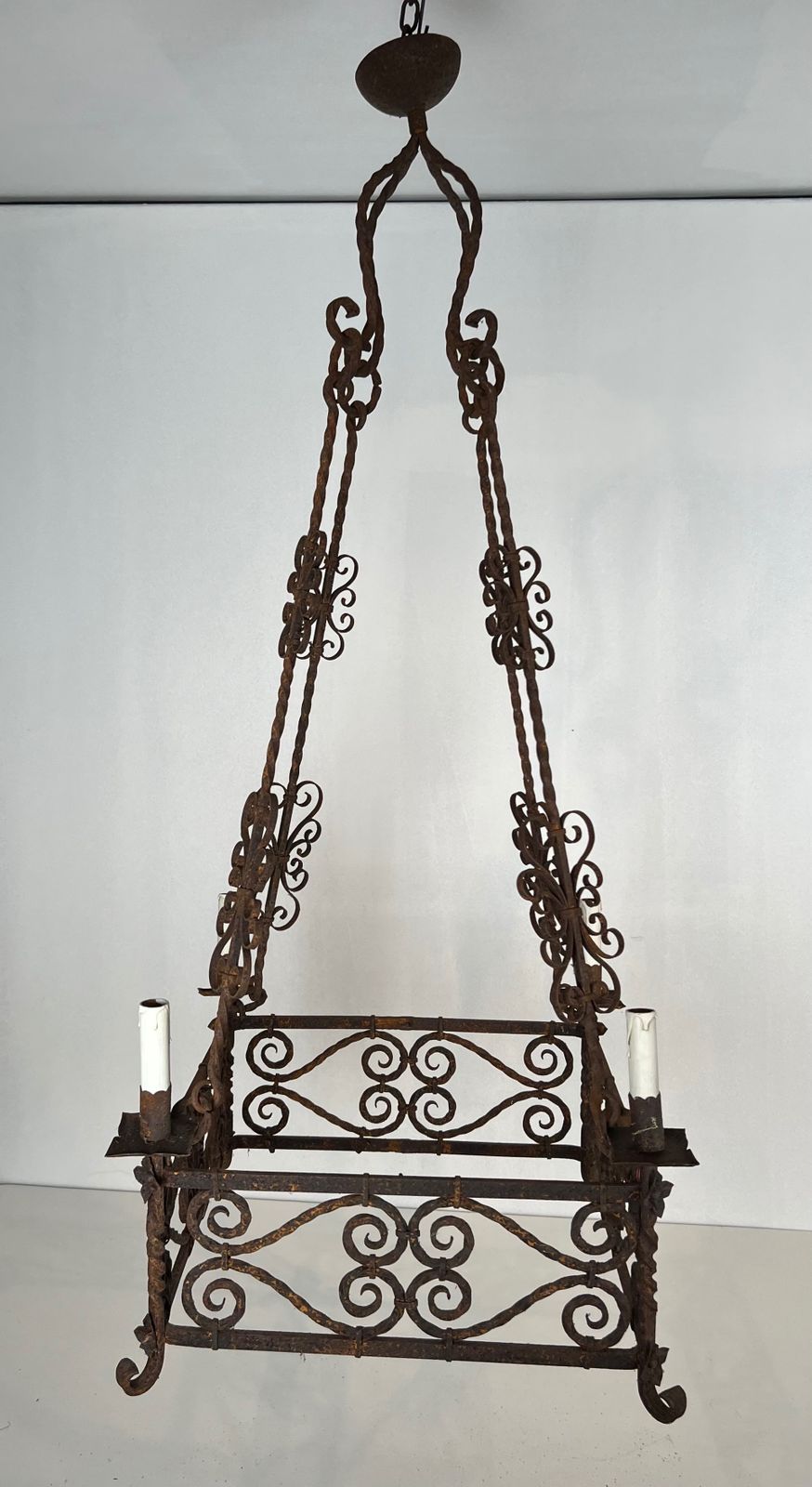 Large Gothic Style 8 Light Wrought Iron Chandelier photo for sale
