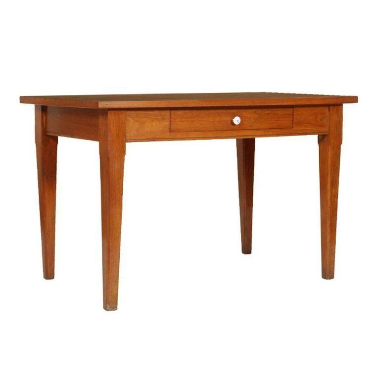 Midcentury Country Kitchen Table With Drawer In Solid Oak With Formica Top