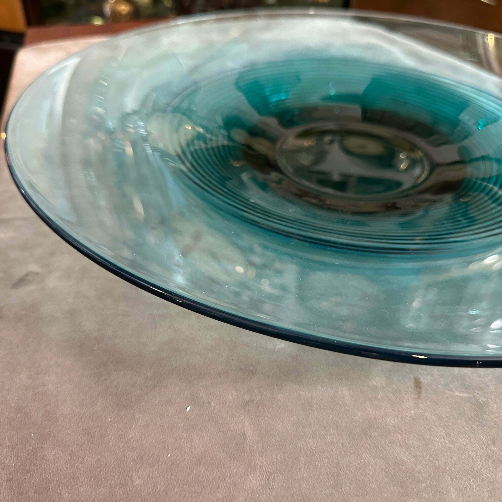 photo furniture 1980s Modern Green And Black Murano Glass Round Big Centerpiece By Veart