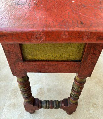 photo for sale Red Lacquered Console Table With Gilt Accents And Carved Apron, 1940s