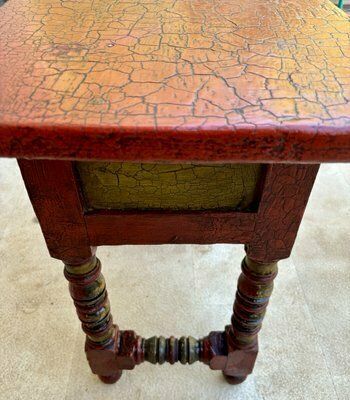 Furniture Red Lacquered Console Table With Gilt Accents And Carved Apron, 1940s photo