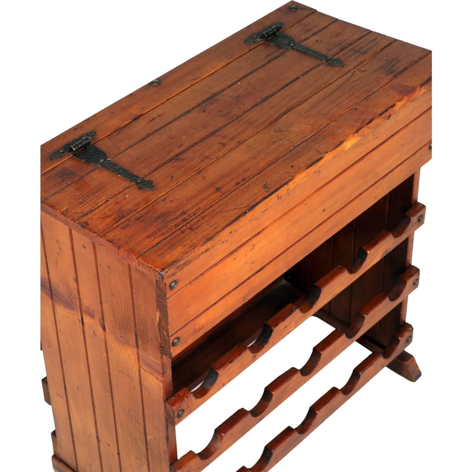 Italian Midcentury Tavern Cabinet With Bottle Rack In Pine Polished With Wax photo furniture