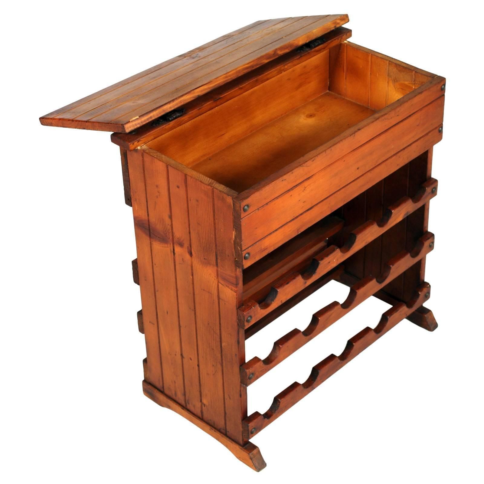 Italian Midcentury Tavern Cabinet With Bottle Rack In Pine Polished With Wax photo Furniture