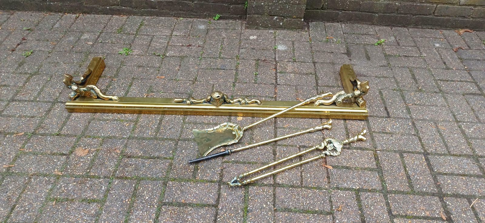 Large Restored Victorian Brass Fender With Matching Fire Irons Superb Quality And Beautifully Preserved