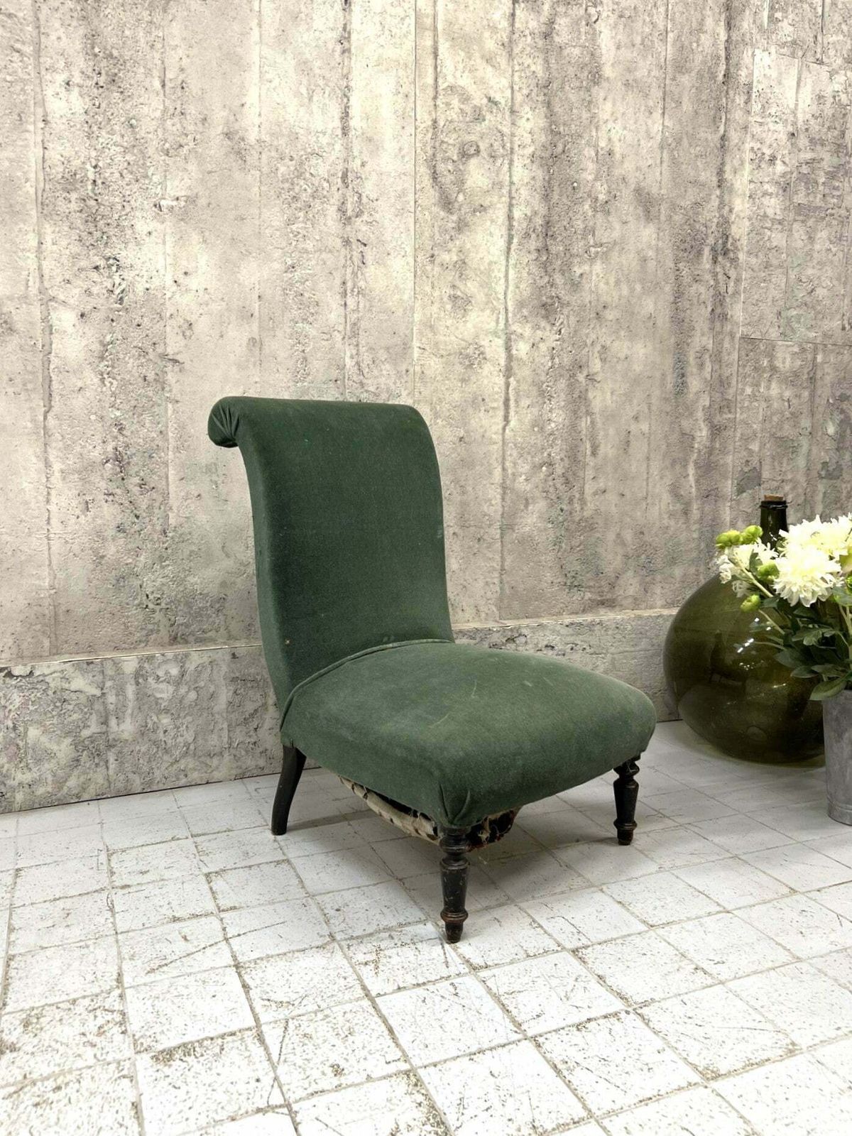 Napoleon III Sage Green Mohair Velvet Slipper Chair photo furniture