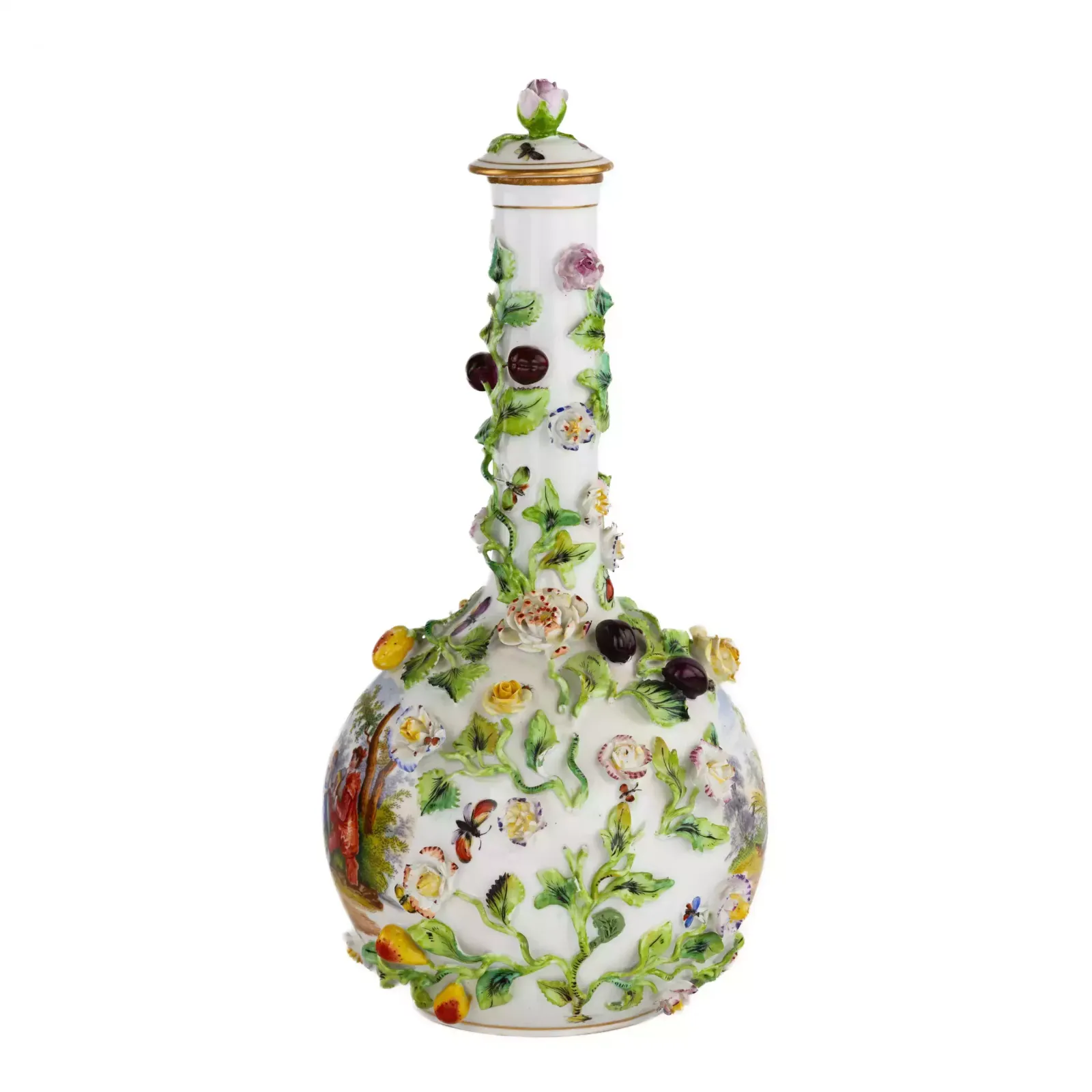 Porcelain Decanter Vase With Lid In Neo Baroque Style. Dresden. The Turn Of The 19th 20th Centuries.