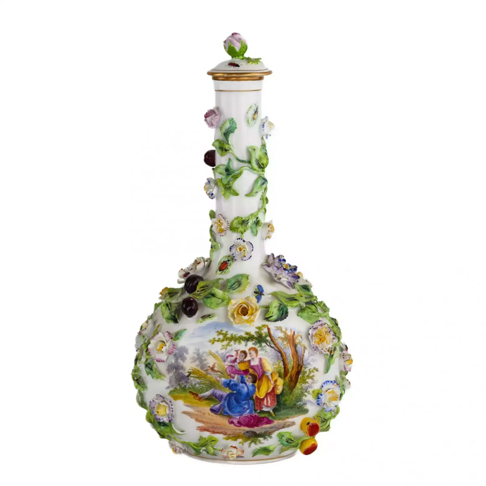 Porcelain Decanter Vase With Lid In Neo Baroque Style. Dresden. The Turn Of The 19th 20th Centuries. photo vinterior