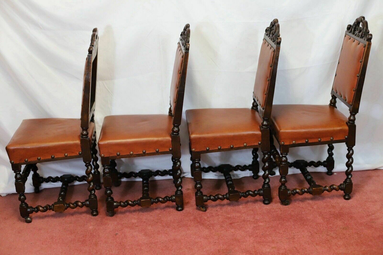 Levely Set Of Eight Victorian Jacobean Oak Dining Chairs photo for sale