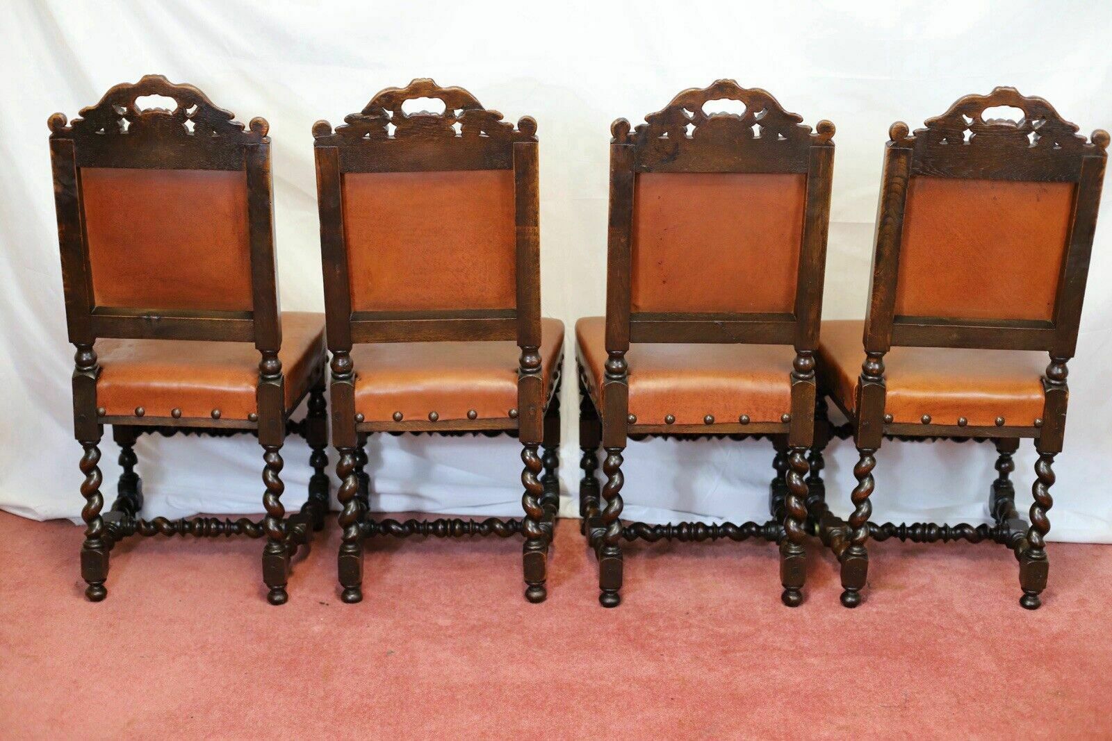 Levely Set Of Eight Victorian Jacobean Oak Dining Chairs photo Furniture