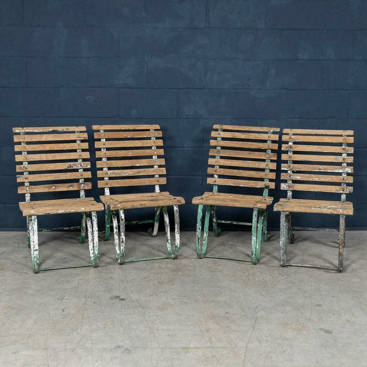 19th Century Set Of Four Victorian Wrought Iron & Wood Garden Seats C.1890 photo for sale