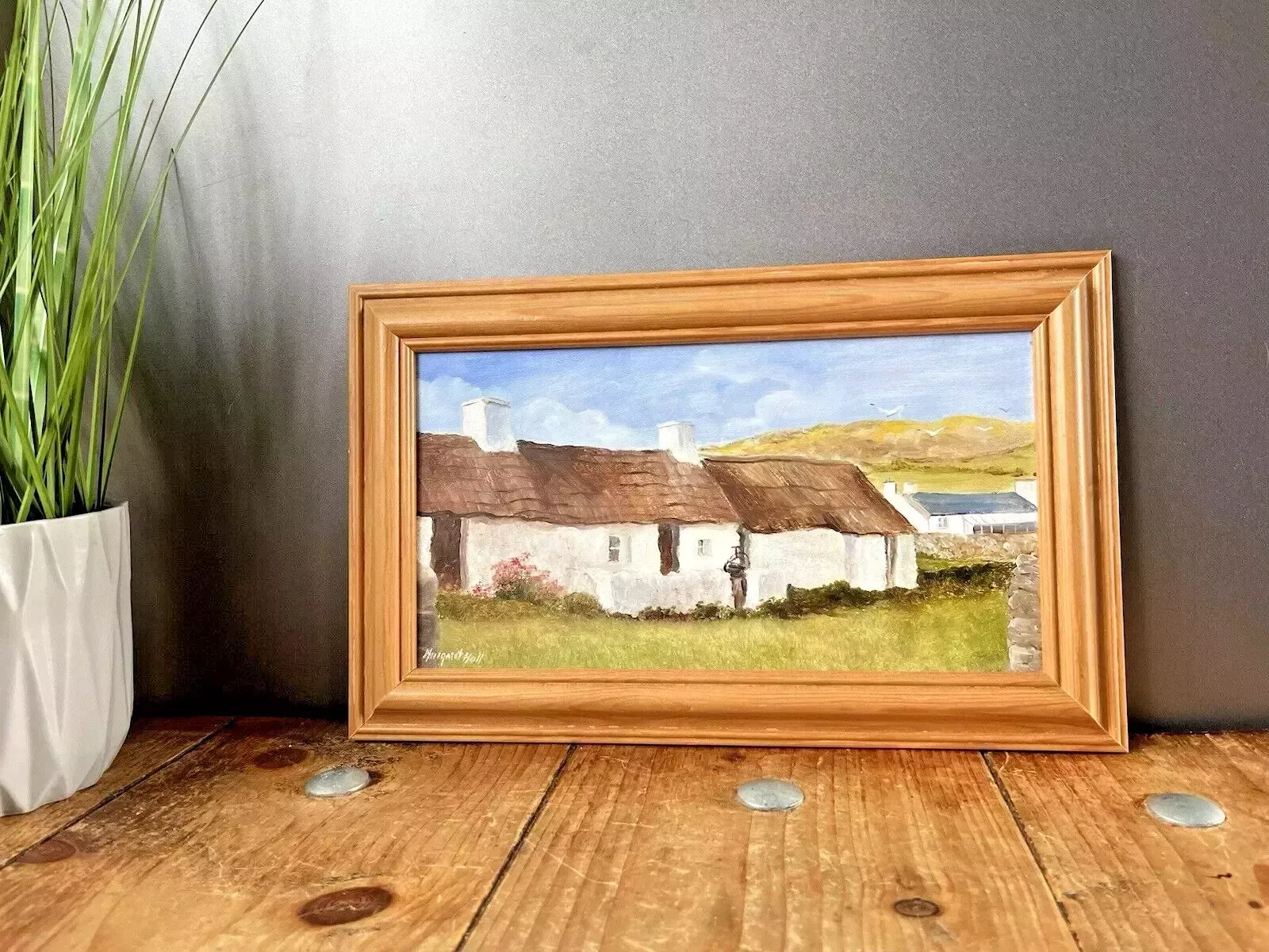 photo for sale Original Margaret Hall Oil Painting Swtan Thatched Cottage Church Bay Anglesey