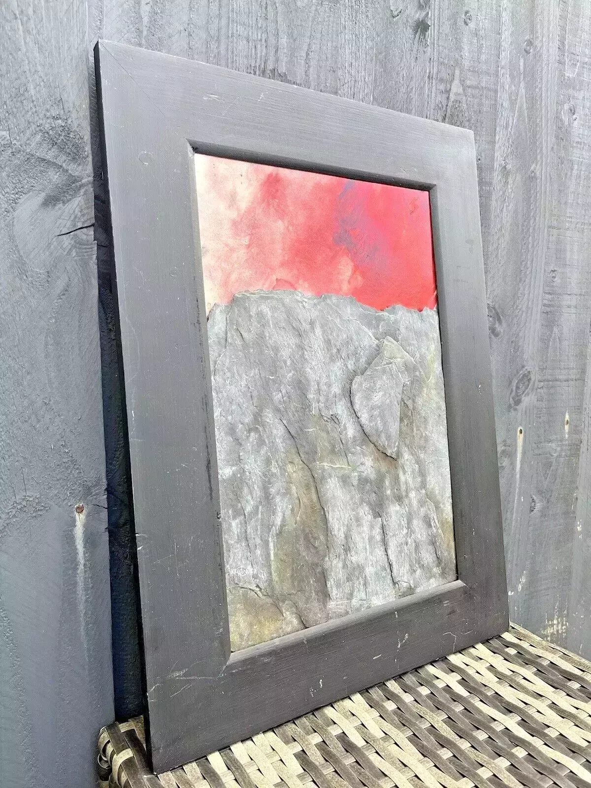 Original Welsh Slate & Oil Painting Mountain Sunset By Leslie Jones North Wales photo Art
