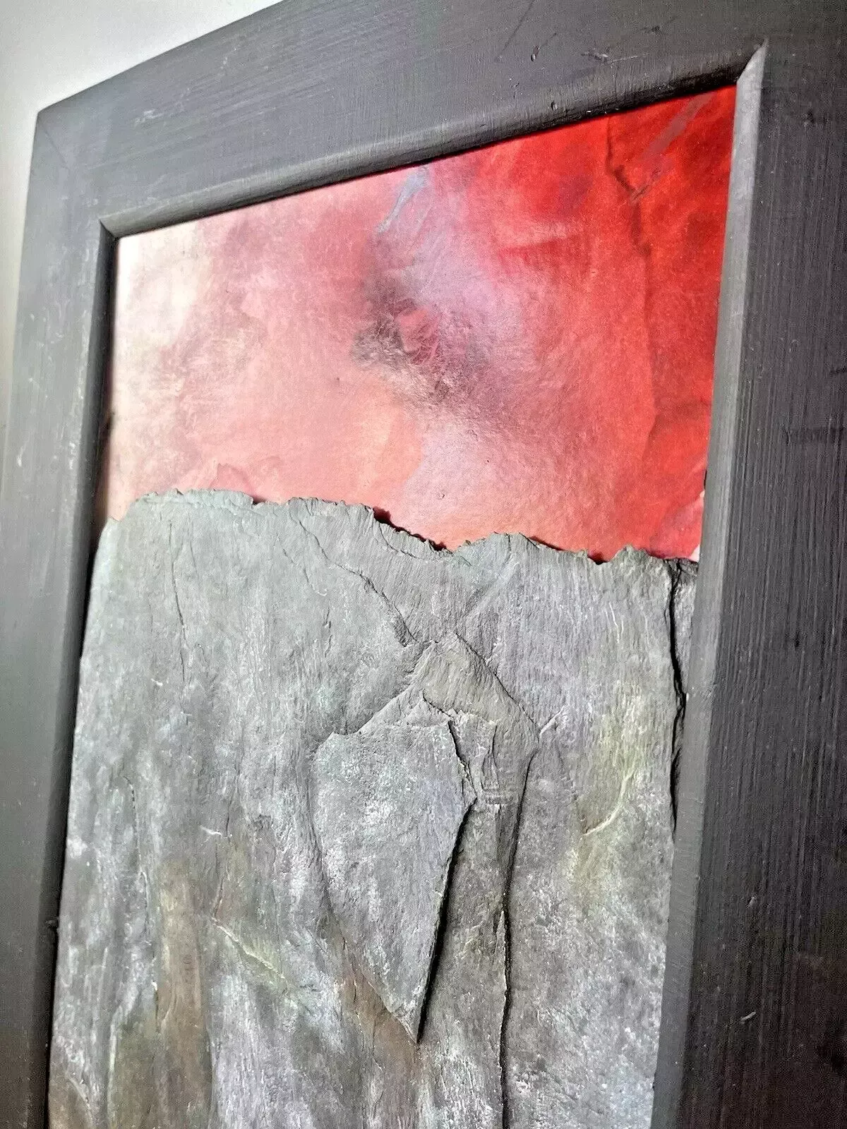photo vintage Original Welsh Slate & Oil Painting Mountain Sunset By Leslie Jones North Wales