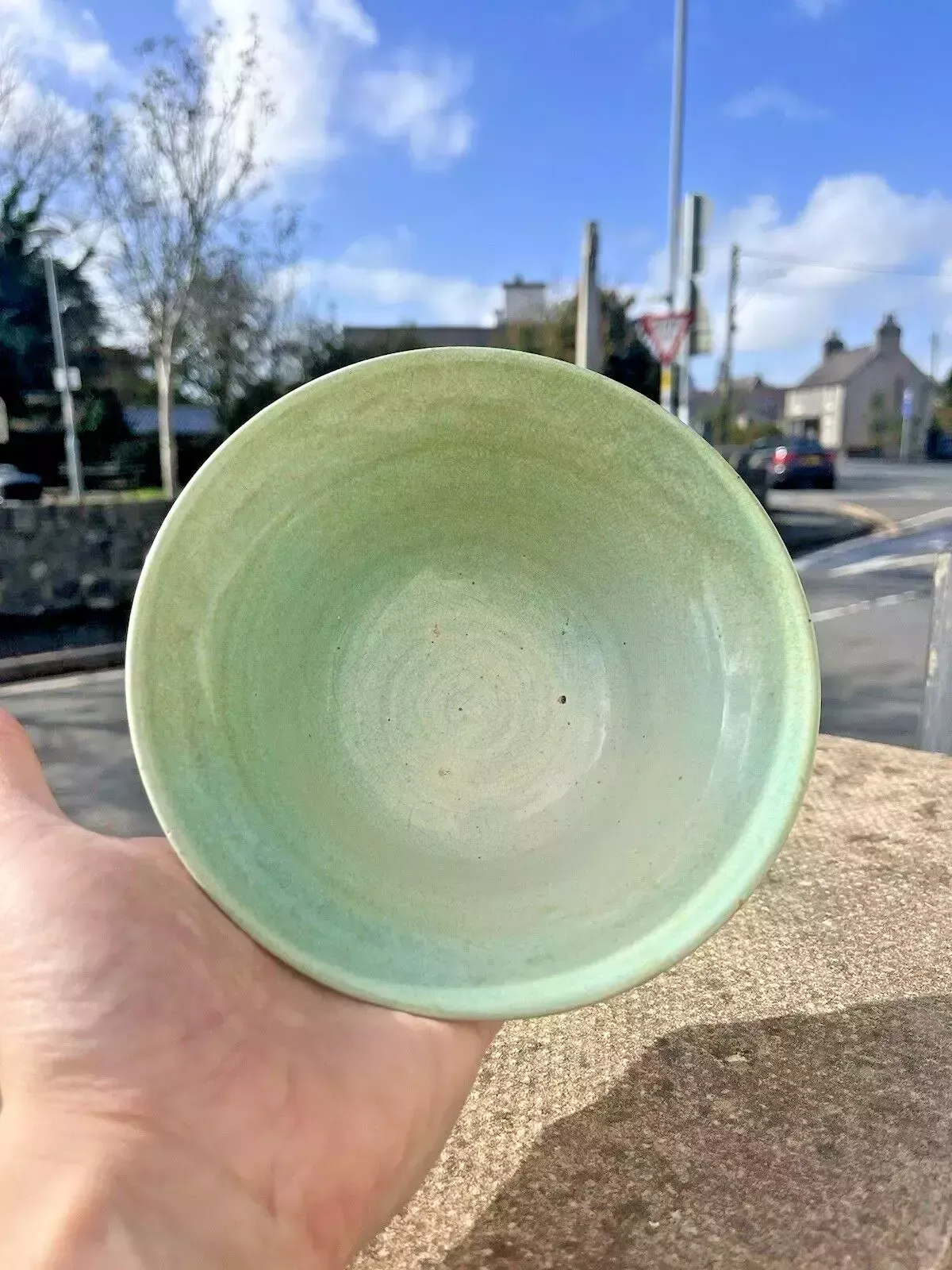 Antique Art Deco 1930's Harrow Weald Studio Art Pottery Green Glazed Footed Bowl photo 65.0