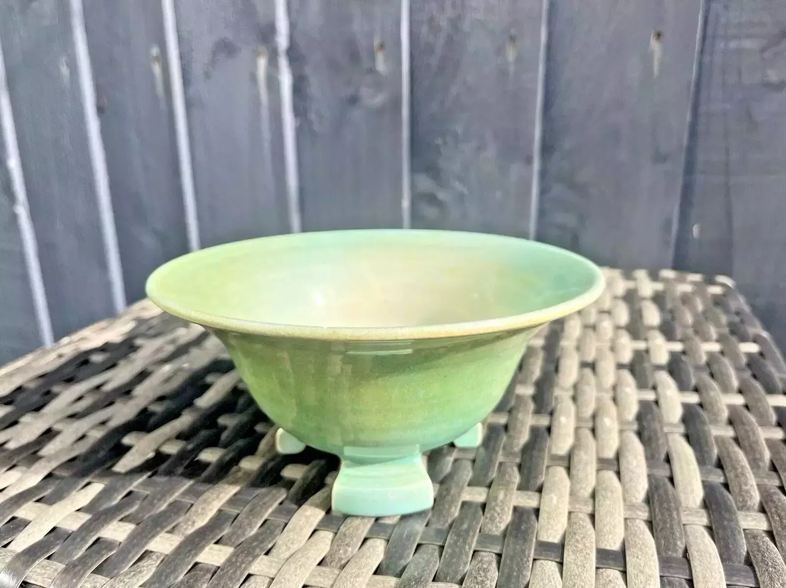 photo for sale Antique Art Deco 1930's Harrow Weald Studio Art Pottery Green Glazed Footed Bowl