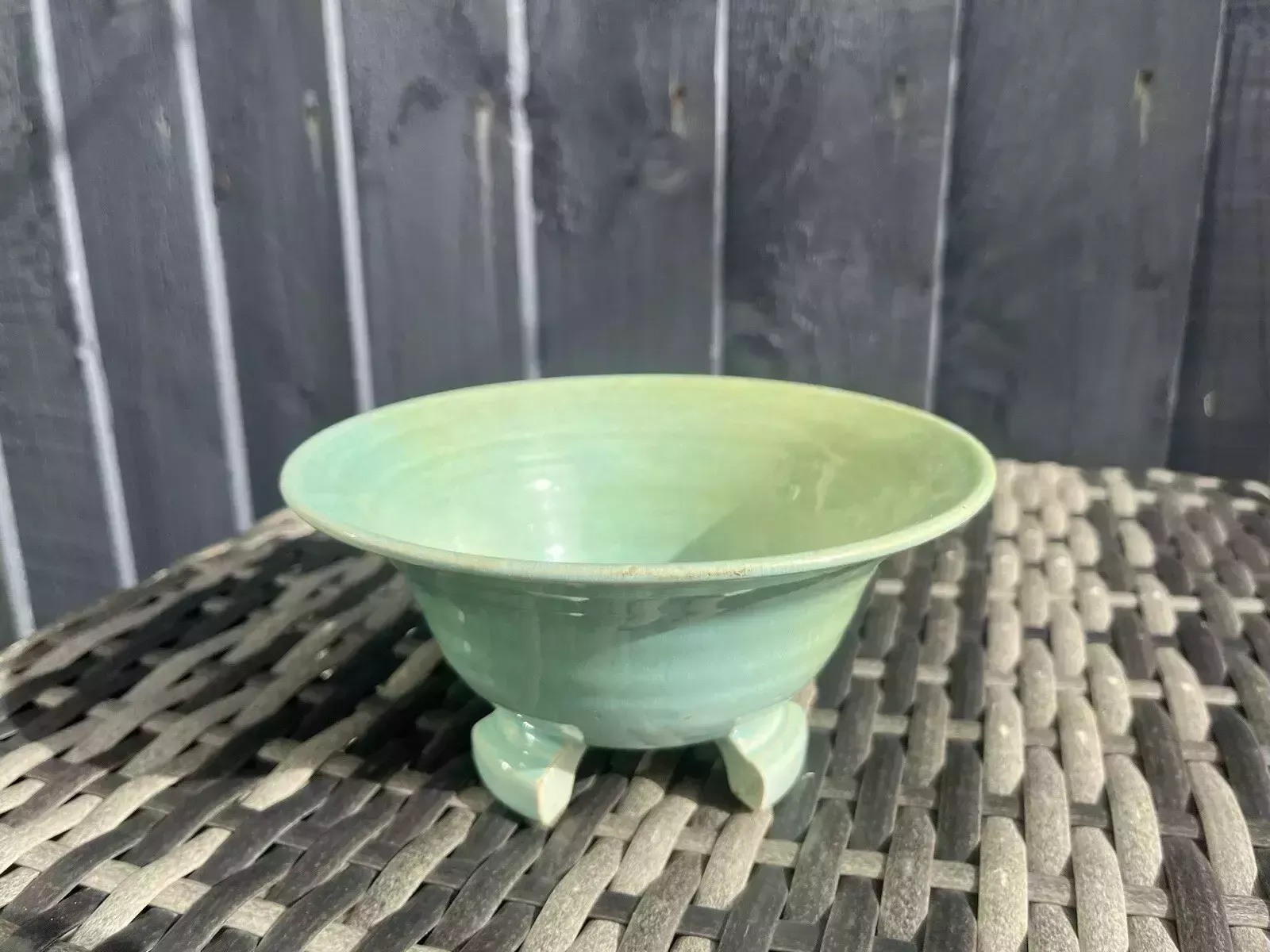 65.0 Antique Art Deco 1930's Harrow Weald Studio Art Pottery Green Glazed Footed Bowl photo