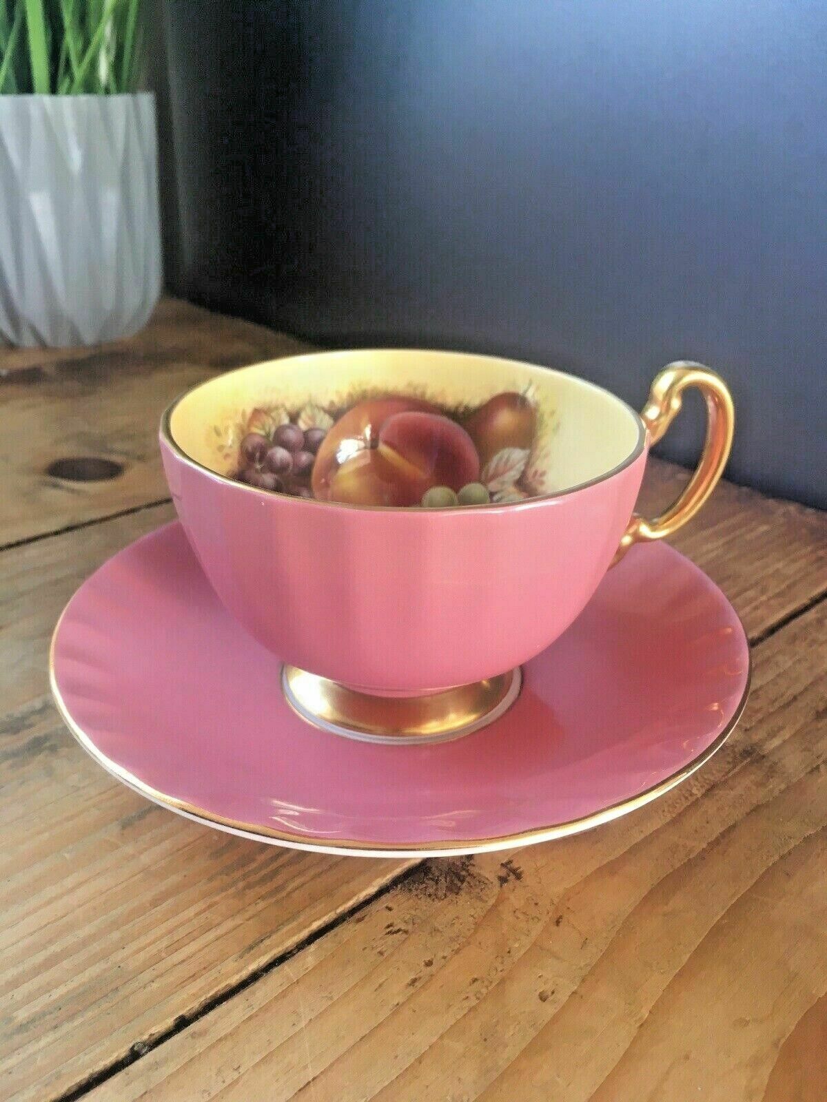 Rare Vintage Pink Aynsley Orchard Gold Fruit Fine China Cabinet Tea Cup & Saucer photo furniture