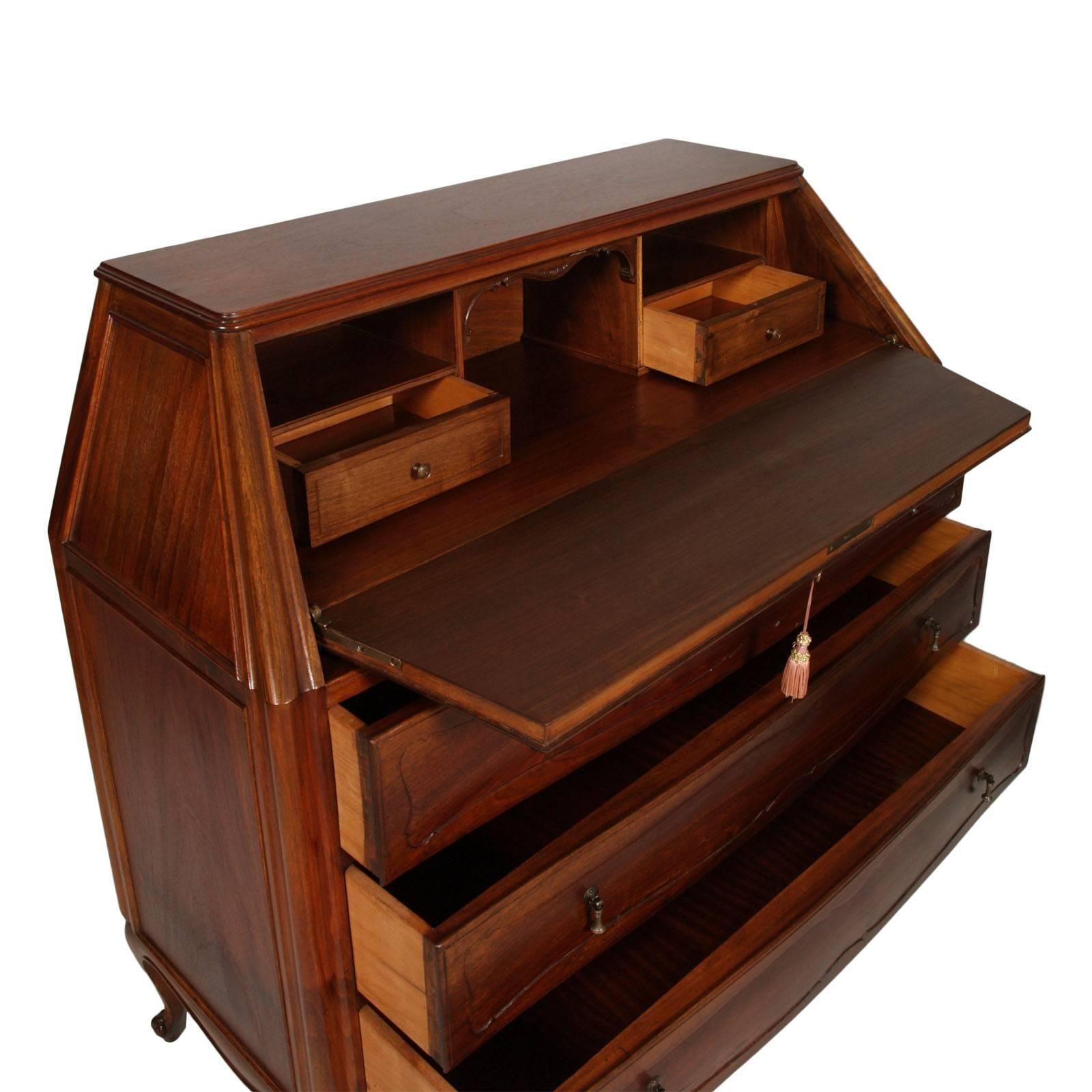 Italian 1940s Troumeau Desk , By Permanente Mobili Cantù, Carved Walnut, Gio Ponti Attributed photo for sale