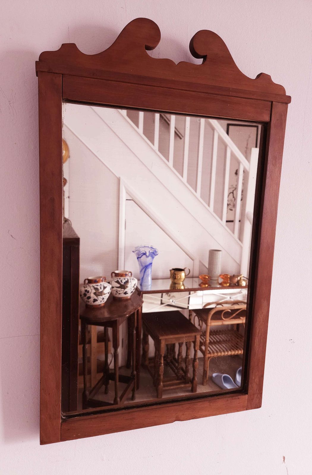 Antique Georgian Mirror In Light Mahogany Carved Frame