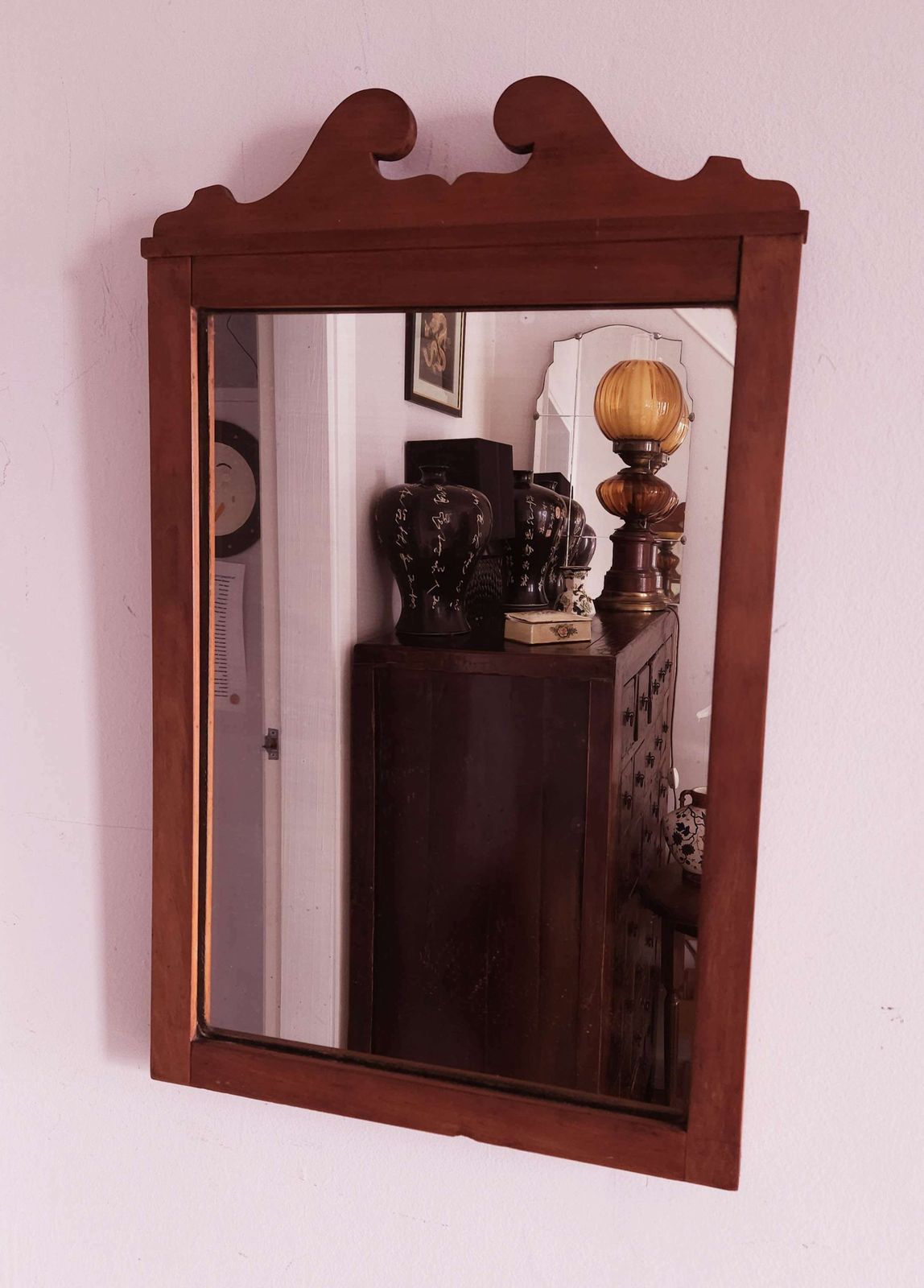 Antique Georgian Mirror In Light Mahogany Carved Frame photo furniture