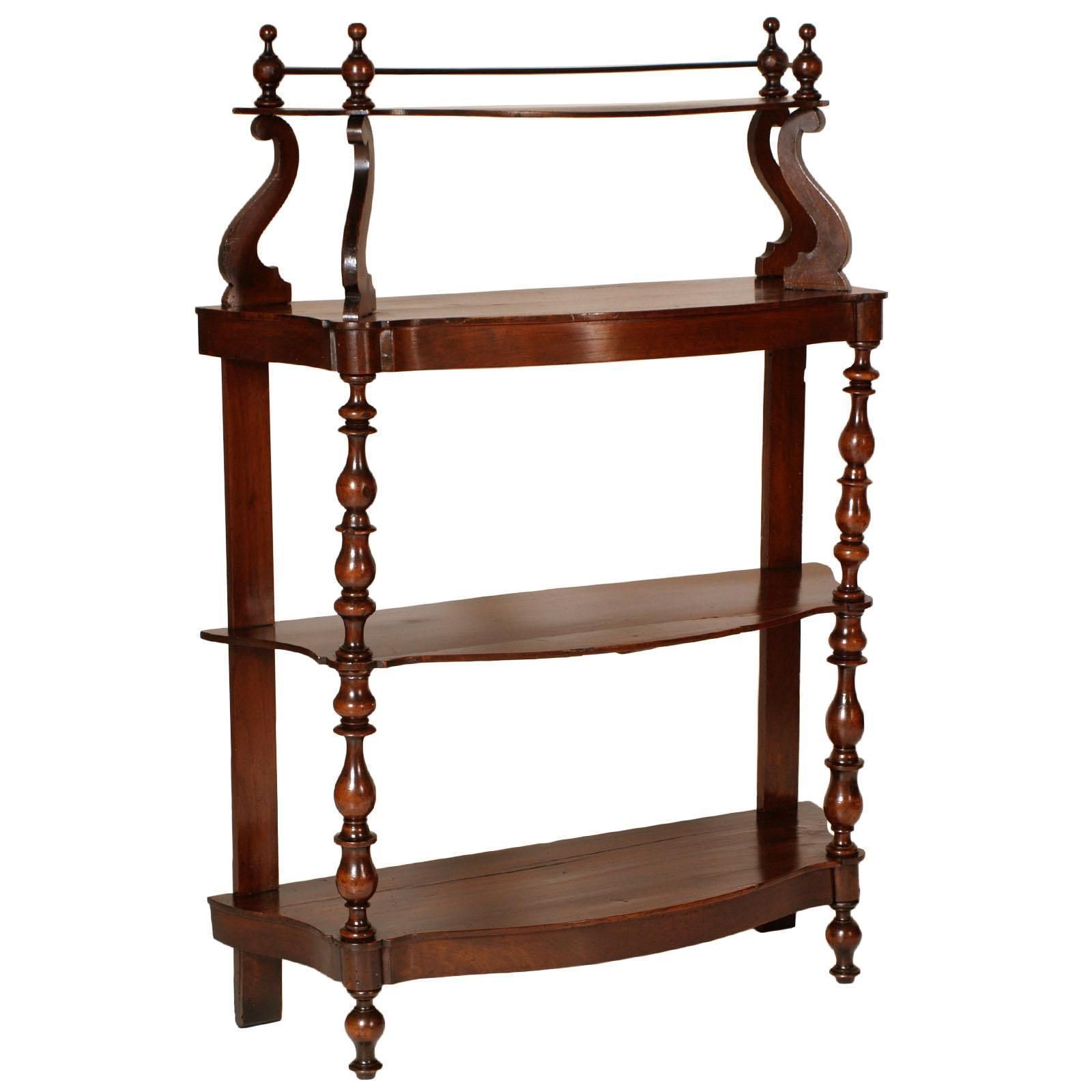 18th Century Venetian Baroque étagère, Massive Walnut Restored And Wax Polished