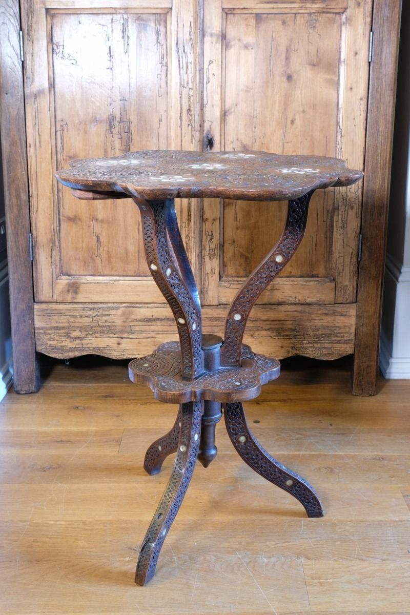 Carved Hardwood Mother Of Pearl Inlaid Occasional Table photo furniture