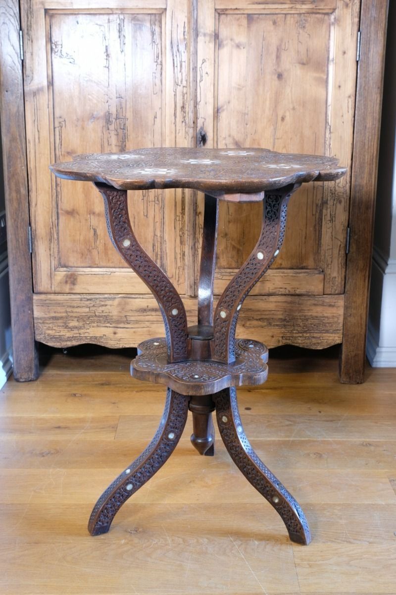Carved Hardwood Mother Of Pearl Inlaid Occasional Table photo 1280.0