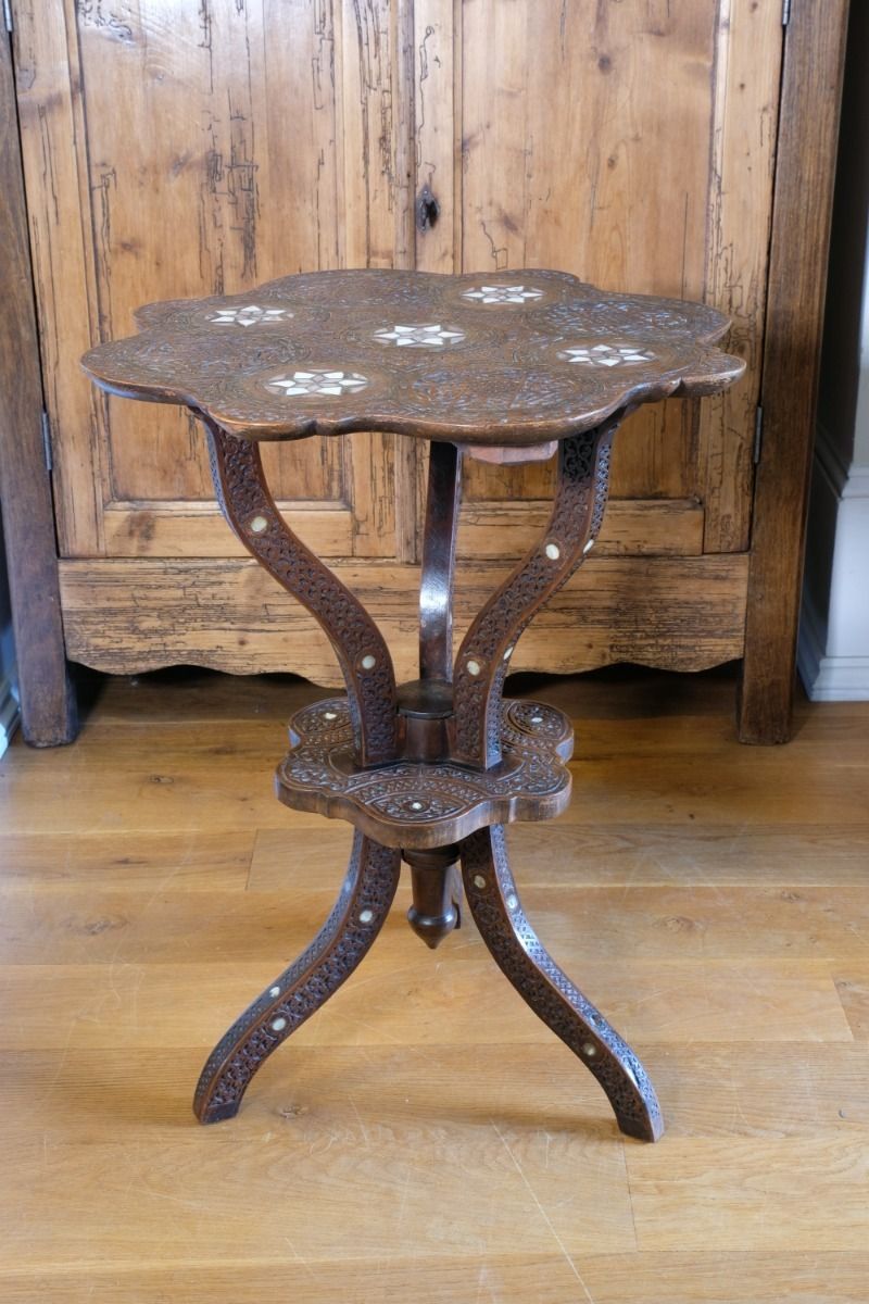 Furniture Carved Hardwood Mother Of Pearl Inlaid Occasional Table photo