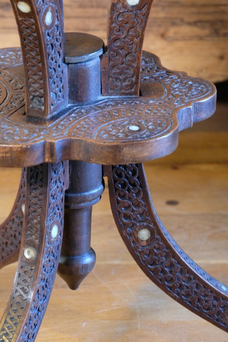 1280.0 Carved Hardwood Mother Of Pearl Inlaid Occasional Table photo