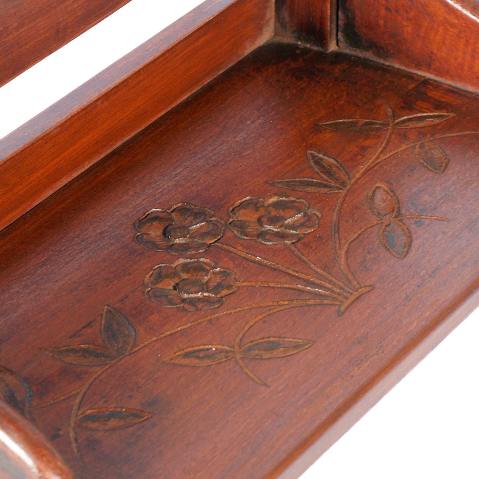 Early 20th Century Small Tyrolean Wall Shelf, Art Nouveau, In Hand Carved Walnut photo 910.16