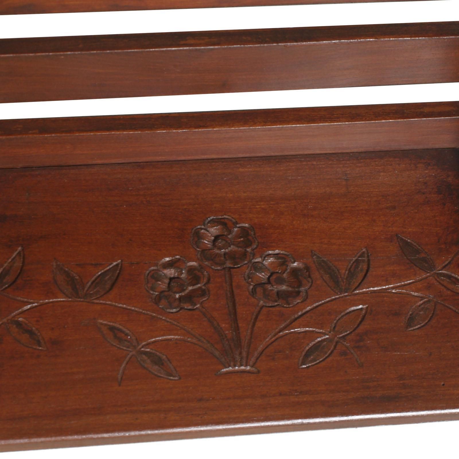 Early 20th Century Small Tyrolean Wall Shelf, Art Nouveau, In Hand Carved Walnut photo vinterior
