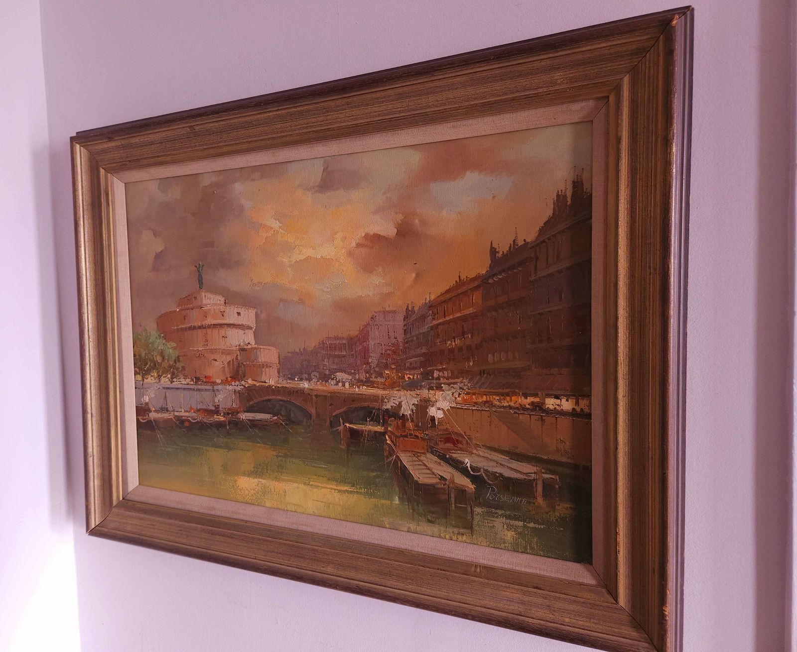 Large, Signed, Italian Oil On Canvas Of Castel Sant'angelo In Rome photo furniture