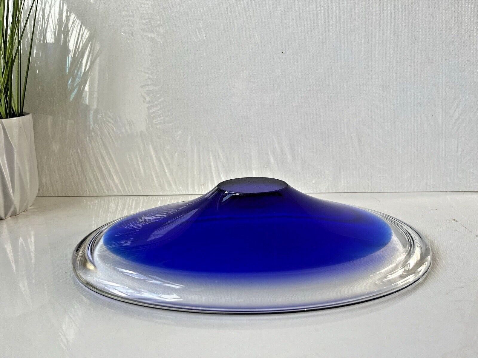 photo furniture Swedish Mid Century Modern Flygsfors Blue Freeform Art Glass Bowl   Paul Kedelv
